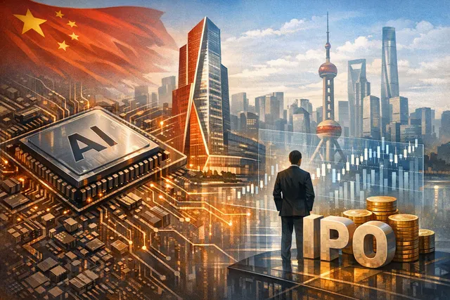 Editorial illustration of Enflame Technology’s CNY6 billion AI-chip IPO, Tencent backing and China’s GPU competition