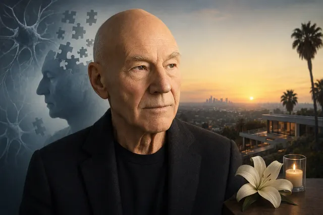 Editorial illustration accompanying coverage of Patrick Stewart’s death and career.