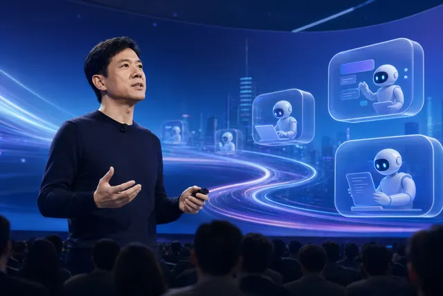 Concept illustration of Baidu’s AI agent ecosystem announced at Create 2026 including DuMate, Miaoda, Baidu Yijing, and Famou Agent 2.0