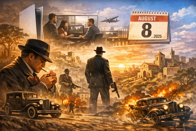 Promotional artwork for Mafia: The Old Country depicting protagonist Enzo Favara and the bleak, atmospheric setting of early 1900s Sicily.