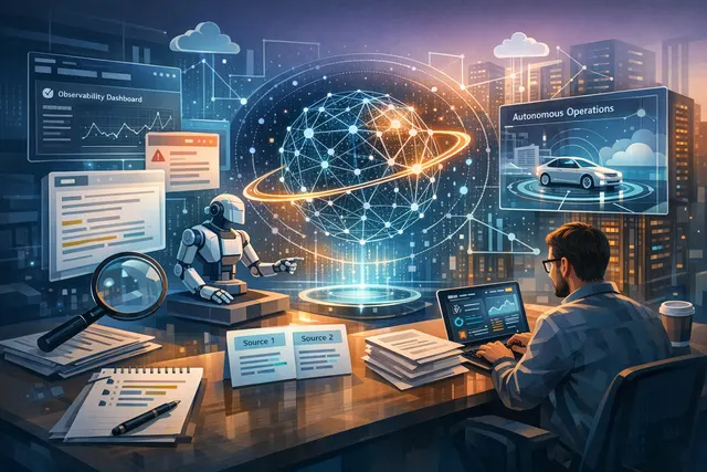 Conceptual visualization of Azure Copilot Observability Agent correlating telemetry data across cloud infrastructure