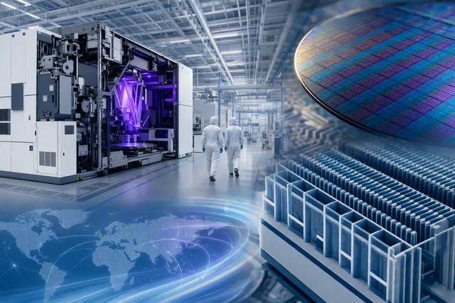 AI-generated editorial illustration about ASML EUV lithography and chip manufacturing