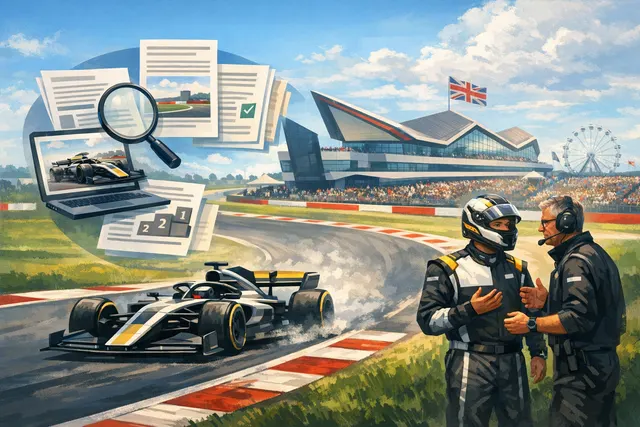 AI-generated illustration of a Cadillac F1 car racing at Silverstone during the 2026 British Grand Prix
