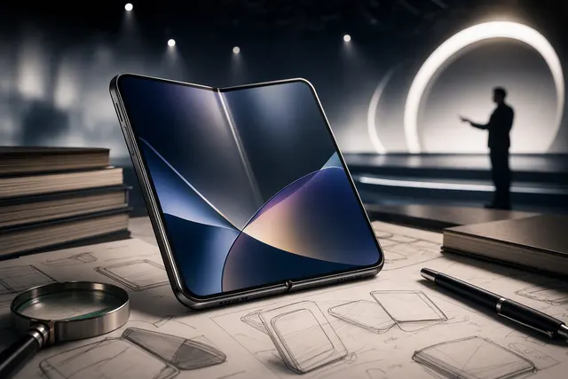 Illustration of a foldable smartphone representing the reported Apple iPhone Duo launch