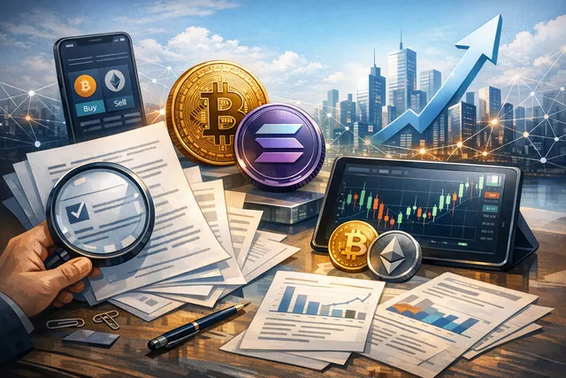 Conceptual image representing Solana's shift to institutional finance with E*TRADE, Circle, and Ramp logos in a futuristic financial network