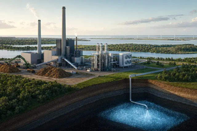 Illustration of carbon capture from biogas plants and offshore CO2 storage beneath the Danish North Sea