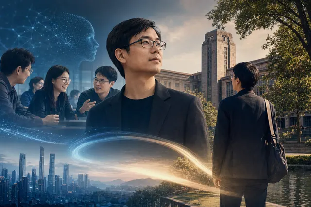 Illustration representing AI researcher Li Hongzhi moving from Microsoft AI research to Tongji University