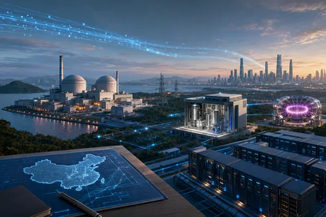How is China accelerating investment in conventional nuclear power, small modular reactors, and fusion to meet rising AI data center electri