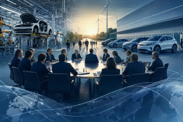 Editorial illustration representing Volkswagen’s Future Plan 2030 restructuring