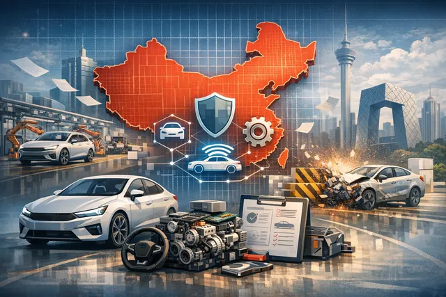 Stylized conceptual image showing automotive technology standards and connectivity patterns representing China's 2026 automotive standardization work plan.