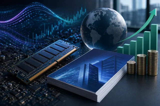 AI-generated editorial illustration accompanying an article about Micron Technology’s fiscal 2026 results