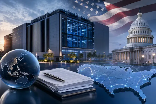 Editorial illustration representing DayOne Data Centers’ proposed Nasdaq IPO and digital infrastructure business
