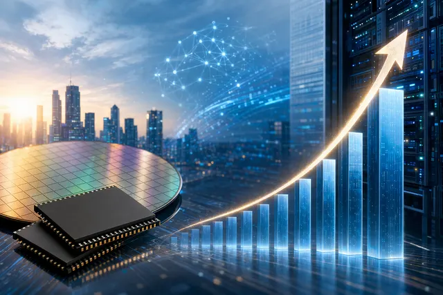 Concept illustration of AI data centers driving demand for NAND flash memory chips from companies like Kioxia