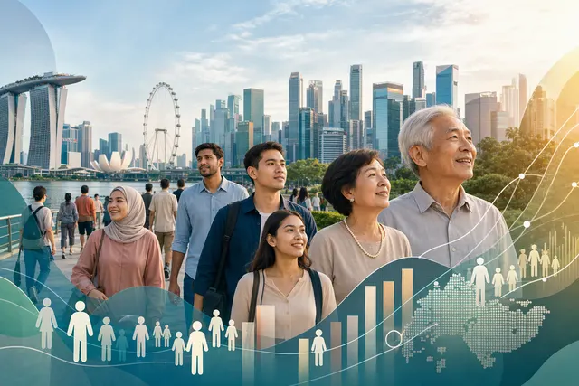 Editorial illustration accompanying an article on Singapore’s ageing population in 2026