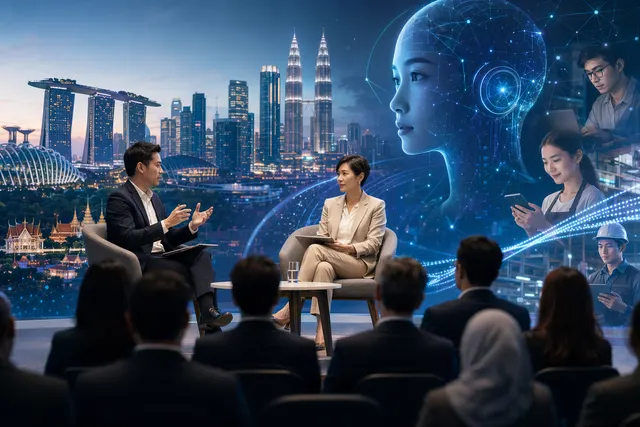 Concept illustration of AI agents acting as digital assistants in Southeast Asia’s growing AI ecosystem