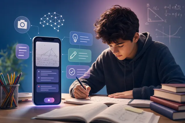 AI-generated editorial illustration about Gauth AI as a homework-help app.