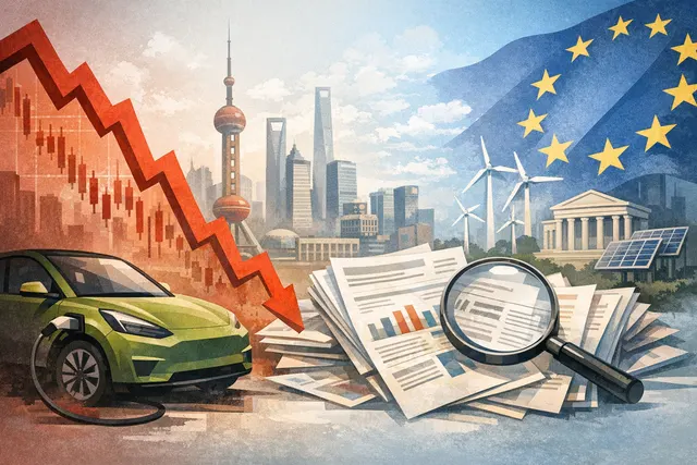 Stock market chart and EU flag representing Chinese EV stock decline triggered by EU hybrid tariff news on June 22, 2026