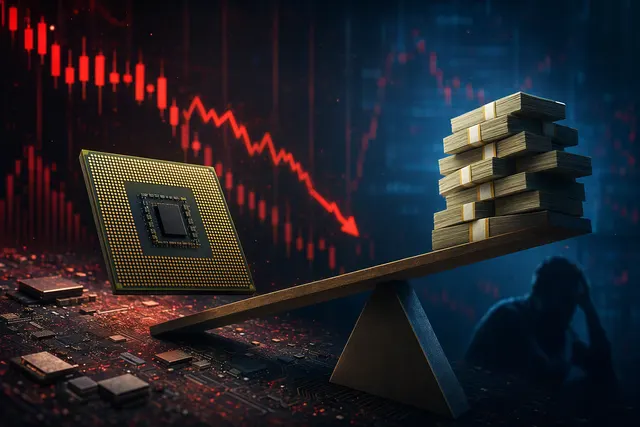 Editorial illustration for a semiconductor and AI-related stock selloff