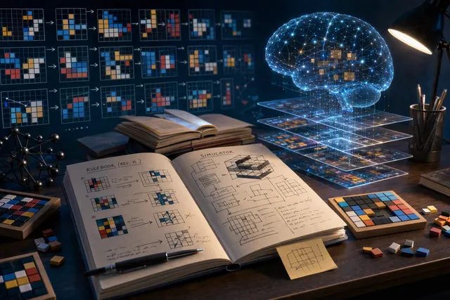 AI-generated editorial illustration accompanying an article about Memento 3 and its ARC-AGI-3 results.