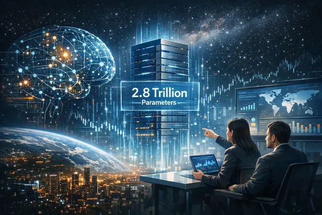 Abstract editorial illustration representing Moonshot AI’s Kimi K3 model, frontier AI performance and mixture-of-experts architecture