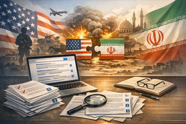 Screenshot of search results and source citations for an article about the U.S.-Iran pause in hostilities, showing a breakdown of the Islamabad Memorandum and Iran's internal polit