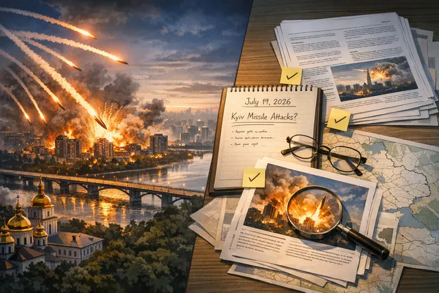 AI-generated editorial image representing Russia's major ballistic missile attack on Kyiv on July 19, 2026.