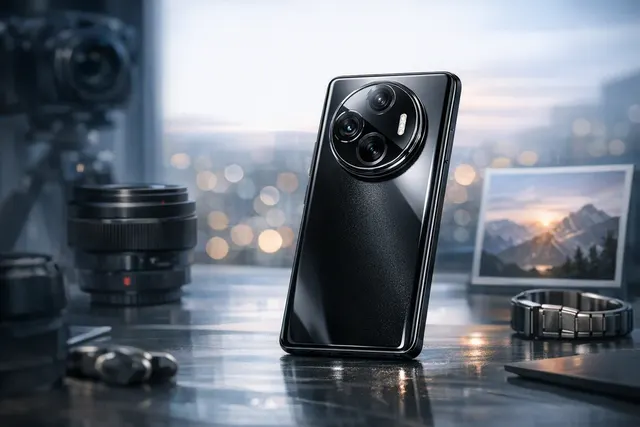 HUAWEI Pura 90s Pro Max in Graphite Black showing its glossy finish and distinctive forward-symbol camera module