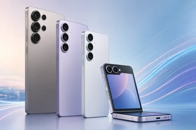 Illustration of Samsung Galaxy phones receiving a One UI 8.5 software update
