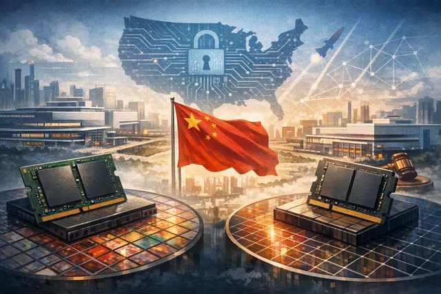 Editorial illustration comparing China’s CXMT and Fujian Jinhua DRAM projects against Samsung, SK Hynix, and Micron