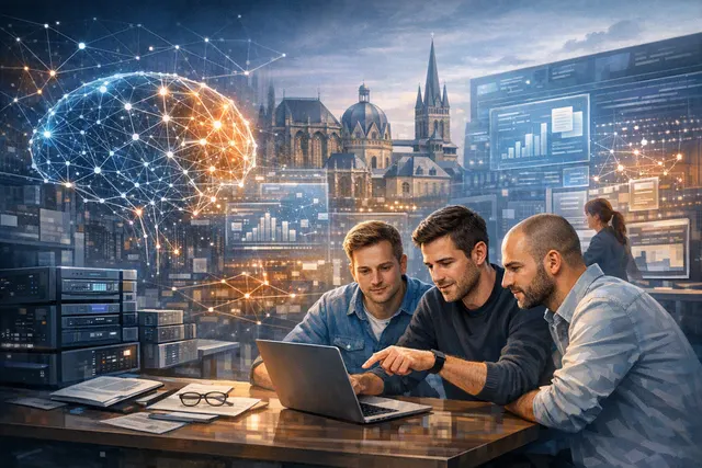 Abstract illustration of AI connecting fragmented company data sources for amber’s business knowledge platform