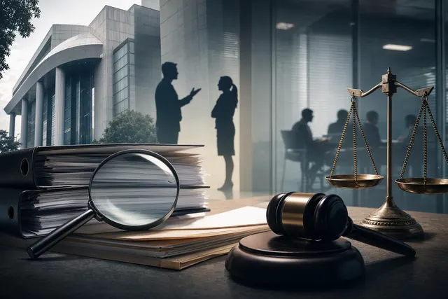 AI-generated editorial illustration accompanying a report on the Law Society of Singapore audit