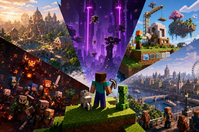 AI-generated editorial illustration accompanying a recap of Minecraft Live’s September 2026 announcements