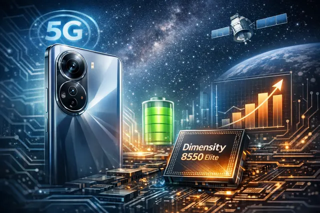 Honor 600 Pro next to a Dimensity 8550 Elite chip visual, illustrating on-device Gemini AI capability