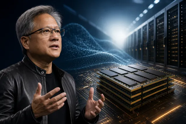 Illustration of Nvidia AI GPUs connected to stacked high‑bandwidth memory chips representing the AI memory supply bottleneck