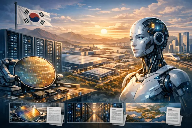 An AI-generated illustration representing South Korea's ambitious semiconductor and AI investment plan, featuring chip circuitry and data center motifs.