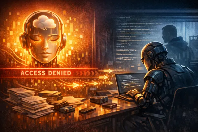 AI-generated artwork depicting a digital rivalry between the xAI and Anthropic corporate logos, connected by pulsing data streams into a computing node.