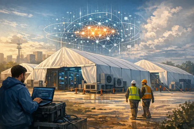 Industrial-grade weatherproof tent structures housing Meta's AI GPU clusters at the Prometheus data center campus in Ohio.