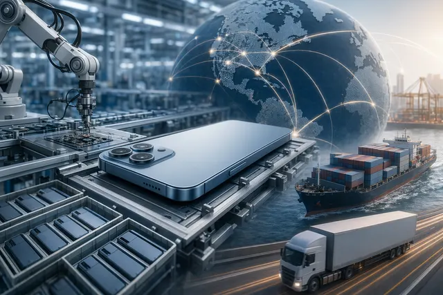 Illustration of Apple iPhone supply chain momentum and rising stock prices