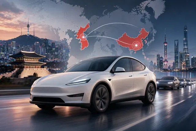 AI-generated illustration of Tesla vehicles and regional sales charts representing an April 2026 Model Y-led rebound