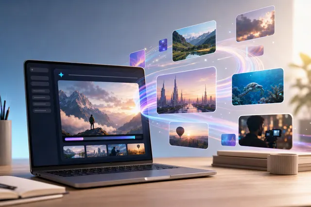 AI-generated editorial illustration accompanying an article about creating videos with Google Vids