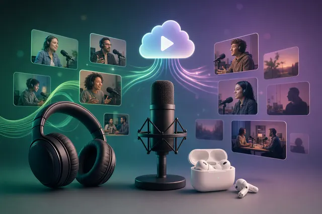 Illustration representing Spotify and Apple video podcast distribution using HLS streaming technology