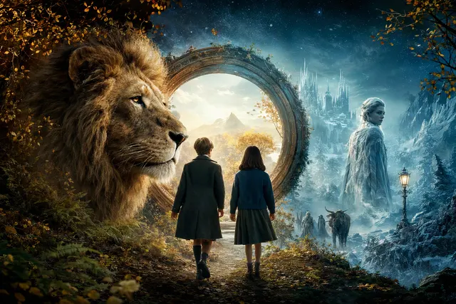 AI-generated illustrative artwork accompanying an article about Greta Gerwig’s Narnia: The Magician’s Nephew