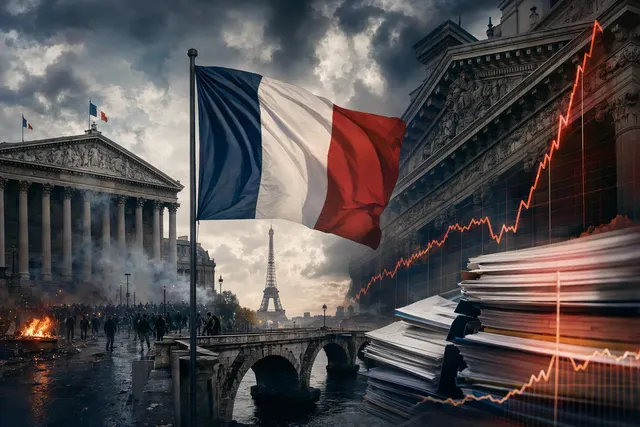 Illustrative editorial image representing France’s bond-market selloff and political uncertainty