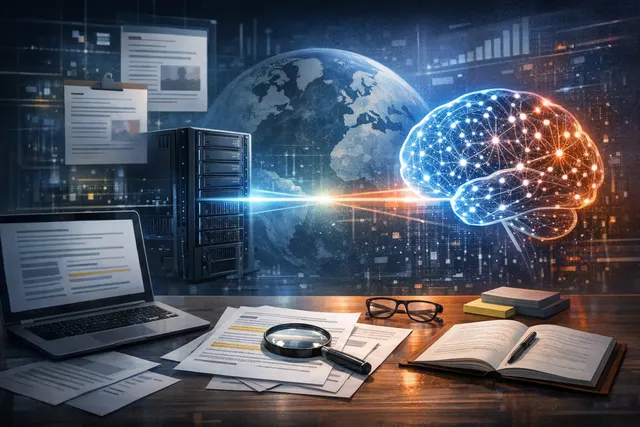 Abstract visualization of HP and OpenAI Frontier AI agent platform connecting enterprise workflows