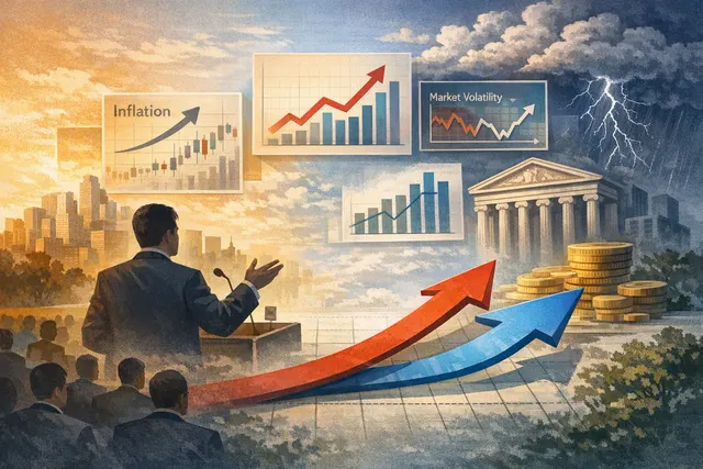 Illustration of a central bank weighing changing economic data, inflation risks, and alternative interest-rate scenarios