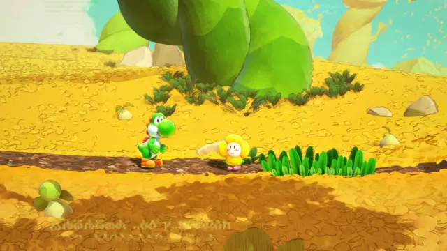 Yoshi and the Mysterious Book key art featuring Yoshi in a lush, storybook-style world on Nintendo Switch 2.