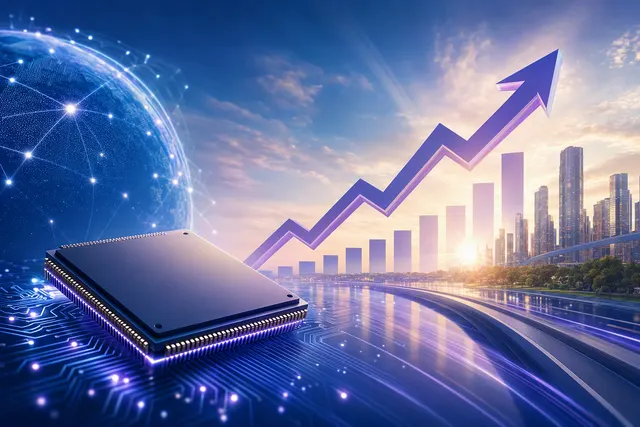 Editorial illustration representing Synopsys, AI chip design and the company’s investor-day outlook