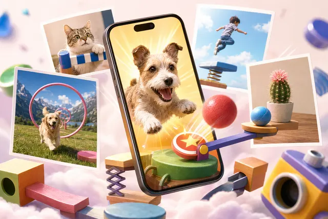 Illustration of Nintendo’s Pictonico! concept showing smartphone photos turning into playful microgames