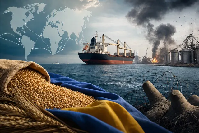 AI-generated illustration accompanying an article about Black Sea grain shipping and Ukraine’s agricultural exports