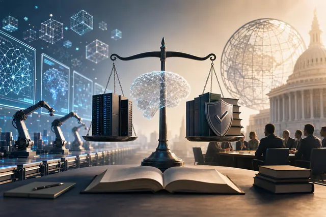 Conceptual illustration about independent evaluation and governance of advanced AI systems